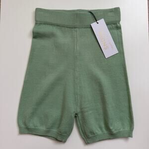 NWT SNDYS Everyday Knit Biker Shorts High Rise Ribbed Sage Green Women XS Casual